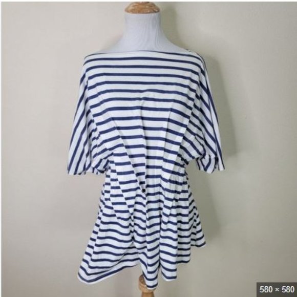 MX MATTHILDUR Blue White Striped Cotton Top Size S/M - Picture 1 of 5